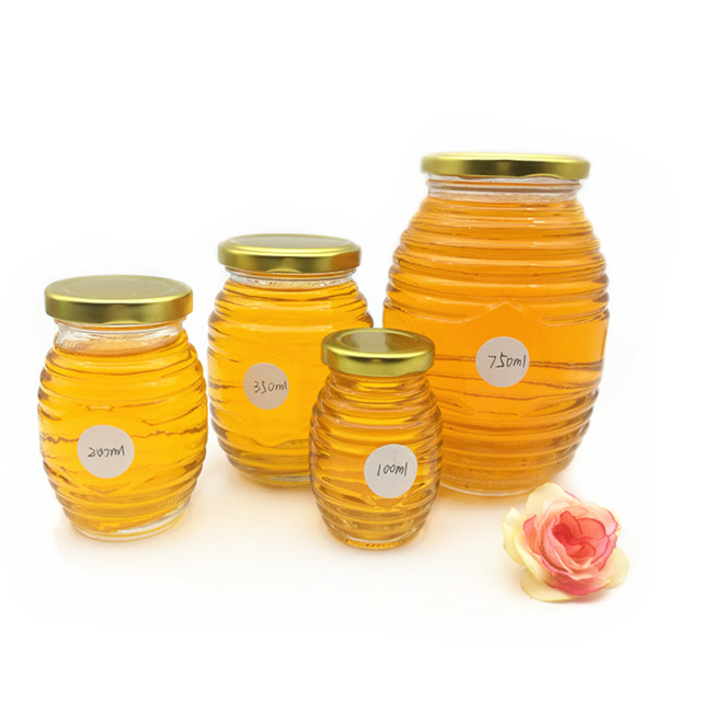 Beehive honeycomb shape glass honey jars bottle 100ml 200ml 350ml 750ml