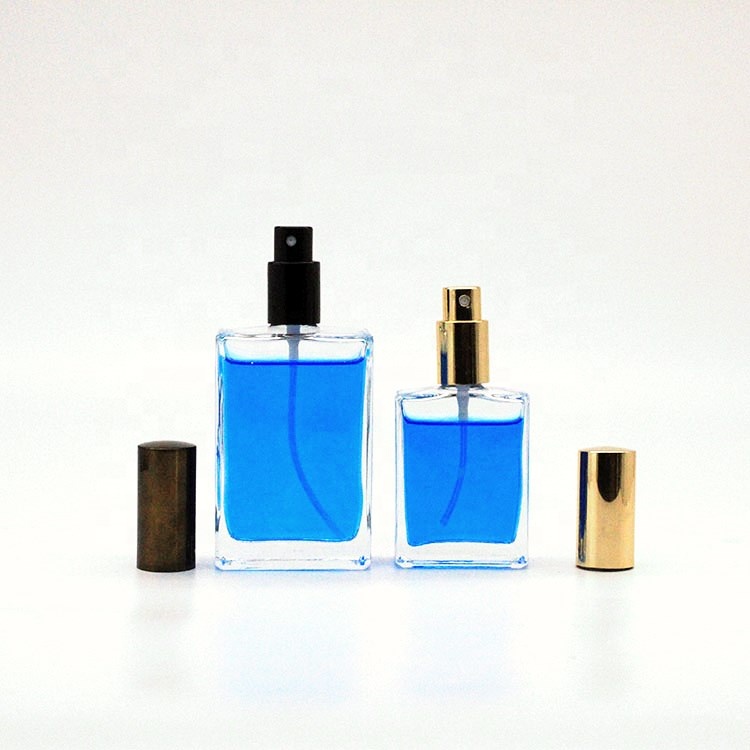 Best Price 10ml 30ml 50ml 100ml Exquisite Flat Square Perfume Clear Glass Bottle With Sprayer Cap