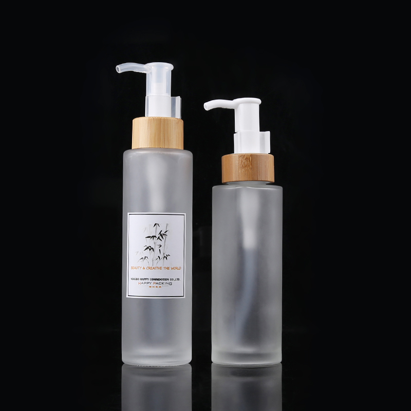 Best Sale Cosmetic Bamboo Skin Care Packaging Set Glass Lotion Bottle with Bamboo Pump