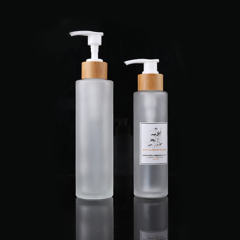 Best Sale Cosmetic Bamboo Skin Care Packaging Set Glass Lotion Bottle with Bamboo Pump