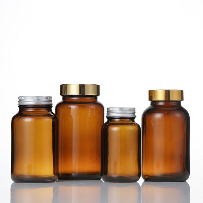 Best Sell Wide Mouth Amber Light Avoiding Capsule Glass Bottle  Medicine Pill Bottle