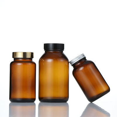 Best Sell Wide Mouth Amber Light Avoiding Capsule Glass Bottle Medicine Pill Bottle