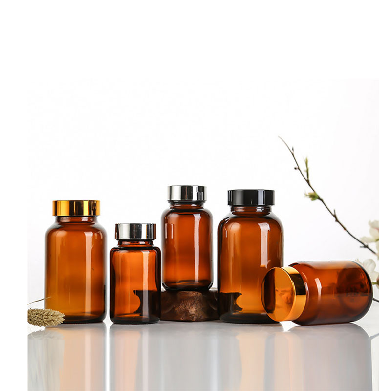 Best Sell Wide Mouth Amber Light Avoiding Capsule Glass Bottle Medicine Pill Bottle