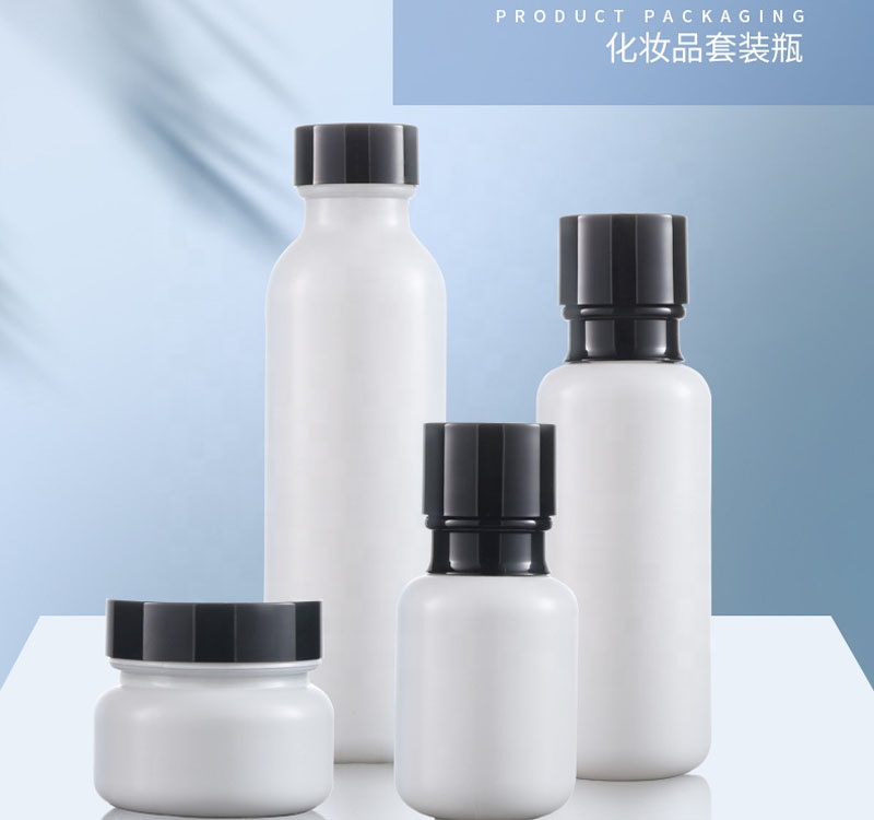 Best Seller Glossy White Pink Pump Bottles Cream Jars Skincare Cosmetic Serum Glass Packaging Kit Private Label