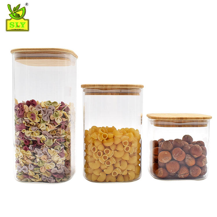 Best Seller Square Shape High Borosilicate Glass Storage Food Jar With Bamboo Lid