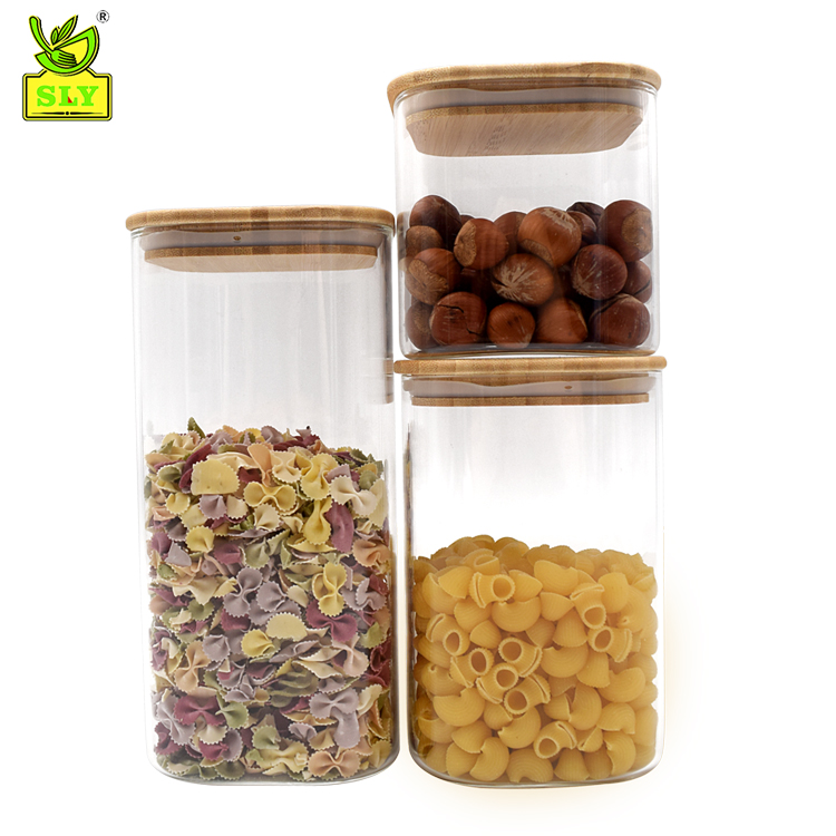 Best Seller Square Shape High Borosilicate Glass Storage Food Jar With Bamboo Lid