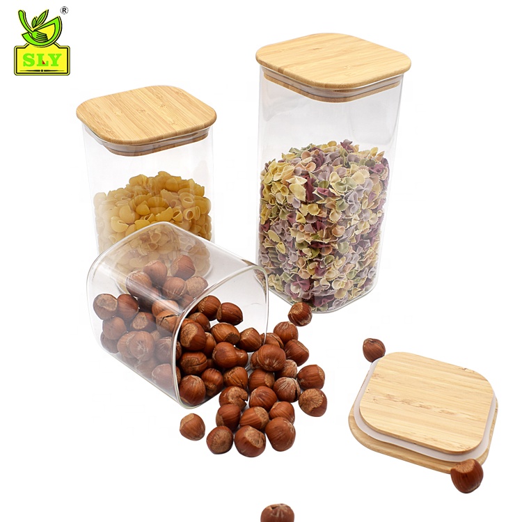 Best Seller Square Shape High Borosilicate Glass Storage Food Jar With Bamboo Lid