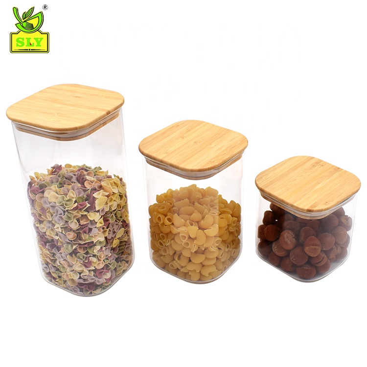 Best Seller Square Shape High Borosilicate Glass Storage Food Jar With Bamboo Lid
