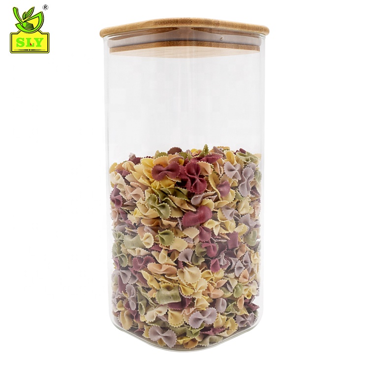 Best Seller Square Shape High Borosilicate Glass Storage Food Jar With Bamboo Lid