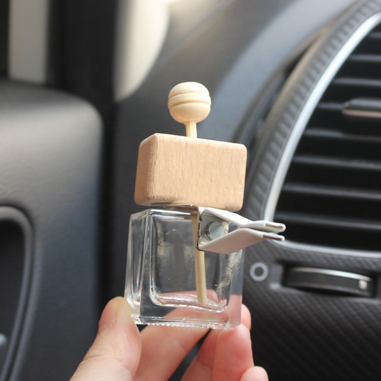 Best Seller Wooden Lid Air Freshener Empty 8ml Aromatherapy Glass Rectangular Bottle Outlet Clip and Wooden Stick