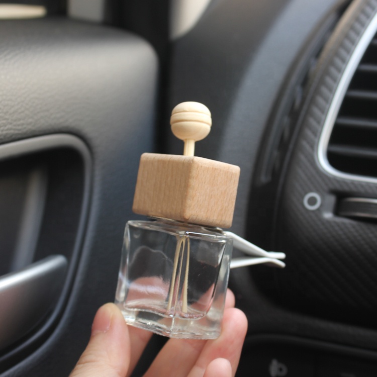 Best Seller Wooden Lid Air Freshener Empty 8ml Aromatherapy Glass Rectangular Bottle Outlet Clip and Wooden Stick