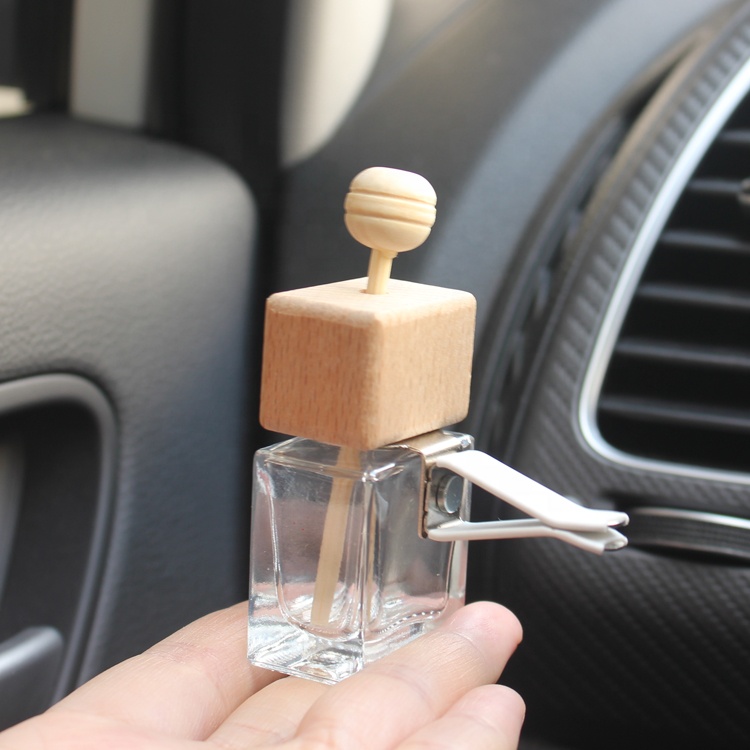 Best Seller Wooden Lid Air Freshener Empty 8ml Aromatherapy Glass Rectangular Bottle Outlet Clip and Wooden Stick