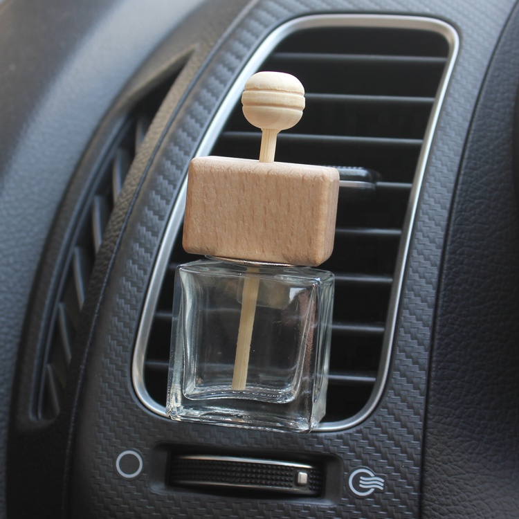 Best Seller Wooden Lid Air Freshener Empty 8ml Aromatherapy Glass Rectangular Bottle Outlet Clip and Wooden Stick
