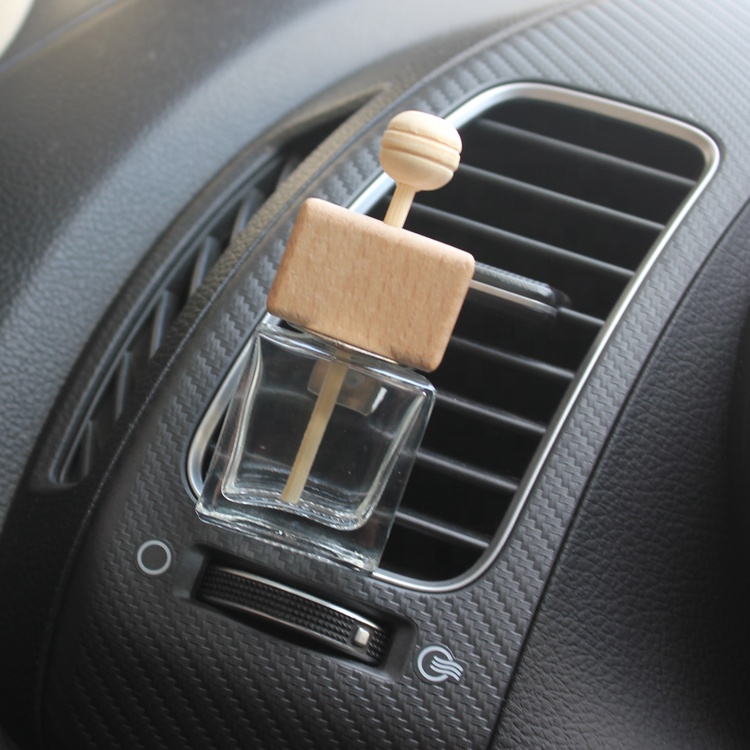 Best Seller Wooden Lid Air Freshener Empty 8ml Aromatherapy Glass Rectangular Bottle Outlet Clip and Wooden Stick