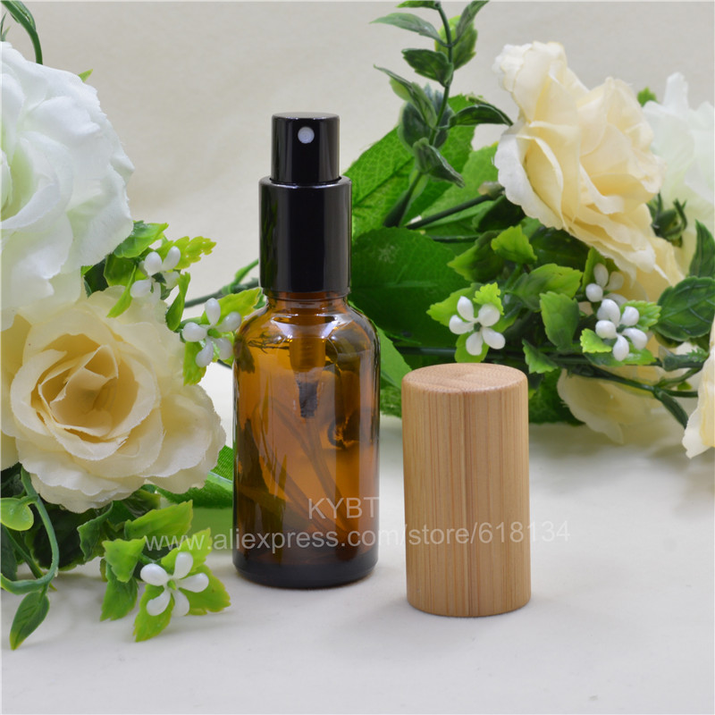 Best Selling 15ml 20ml 30ml Bamboo Fine Mist Amber Spray Bottle Packing Glass Spray Bottle For Essential Oil Perfume