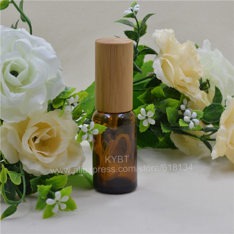 Best Selling 15ml 20ml 30ml Bamboo Fine Mist Amber Spray Bottle Packing Glass Spray Bottle For Essential Oil Perfume