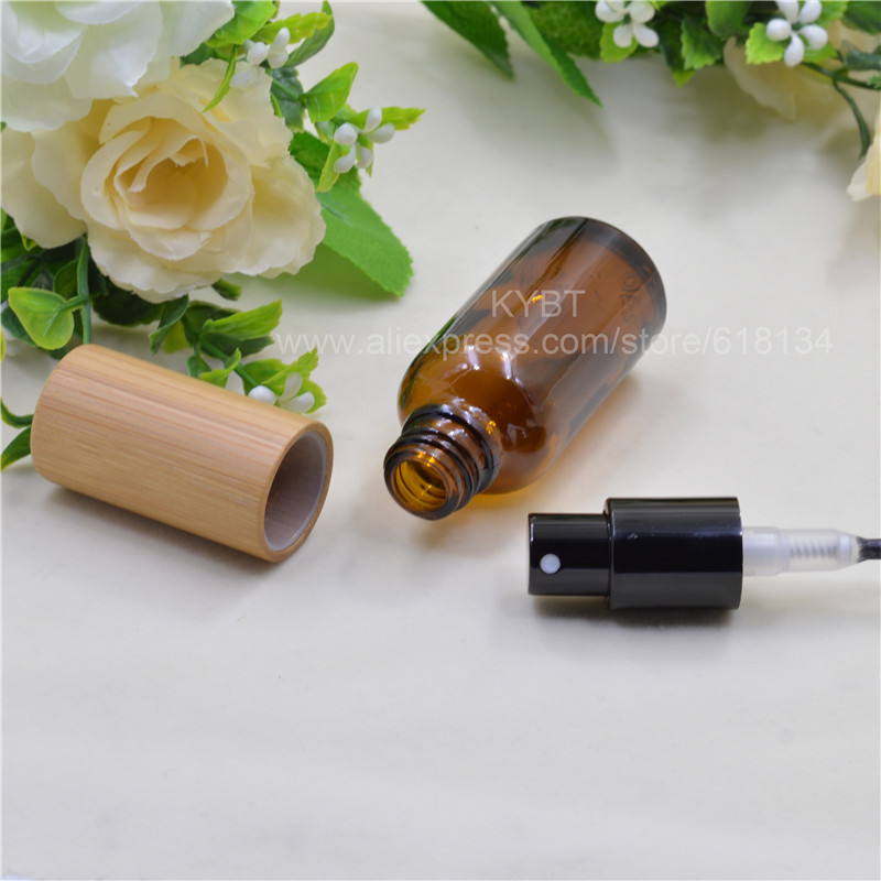 Best Selling 15ml 20ml 30ml Bamboo Fine Mist Amber Spray Bottle Packing Glass Spray Bottle For Essential Oil Perfume