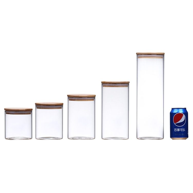 Best cheap mini airtight cylinder food candy containers small glass storage jars with wooden top lid