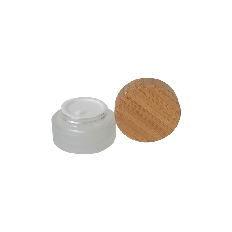 Best price cosmetic 15g 30g 50g frosted clear glass jar for face cream with wood plastic grain lids