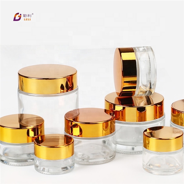 Best price cosmetic clear glass cream jars 10g 30g 50g gold eye cream jar