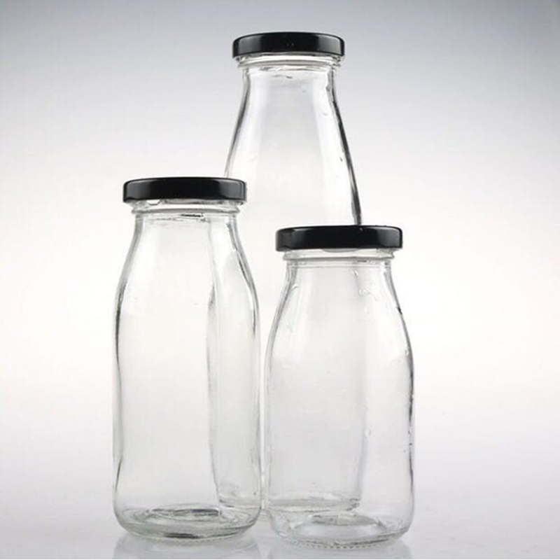 Best price round types 200ml 250ml 300ml 500ml Drinking glass milk / juice bottle with steel lids