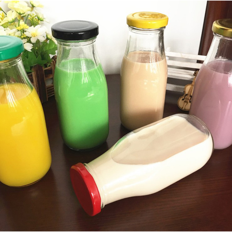 Best price round types 200ml 250ml 300ml 500ml Drinking glass milk / juice bottle with steel lids