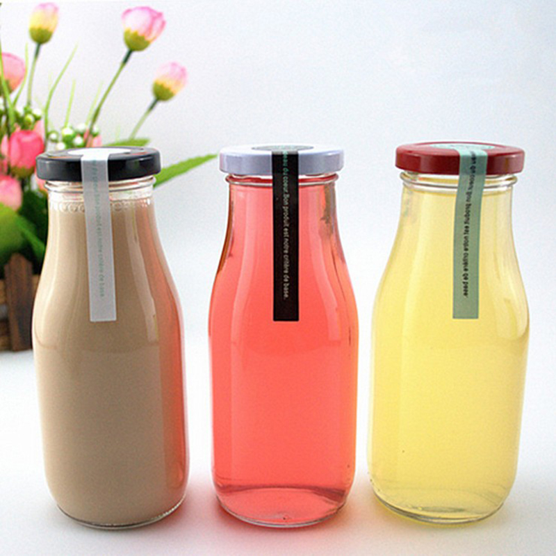 Best price round types 200ml 250ml 300ml 500ml Drinking glass milk / juice bottle with steel lids