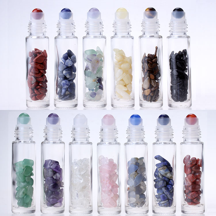 Best selling 10ml  clear transparent glass essential oils gemstones roller ball bottle for perfume