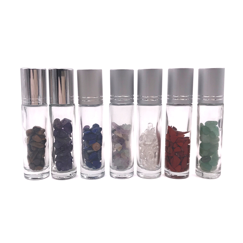 Best selling 10ml clear transparent glass essential oils gemstones roller ball bottle for perfume