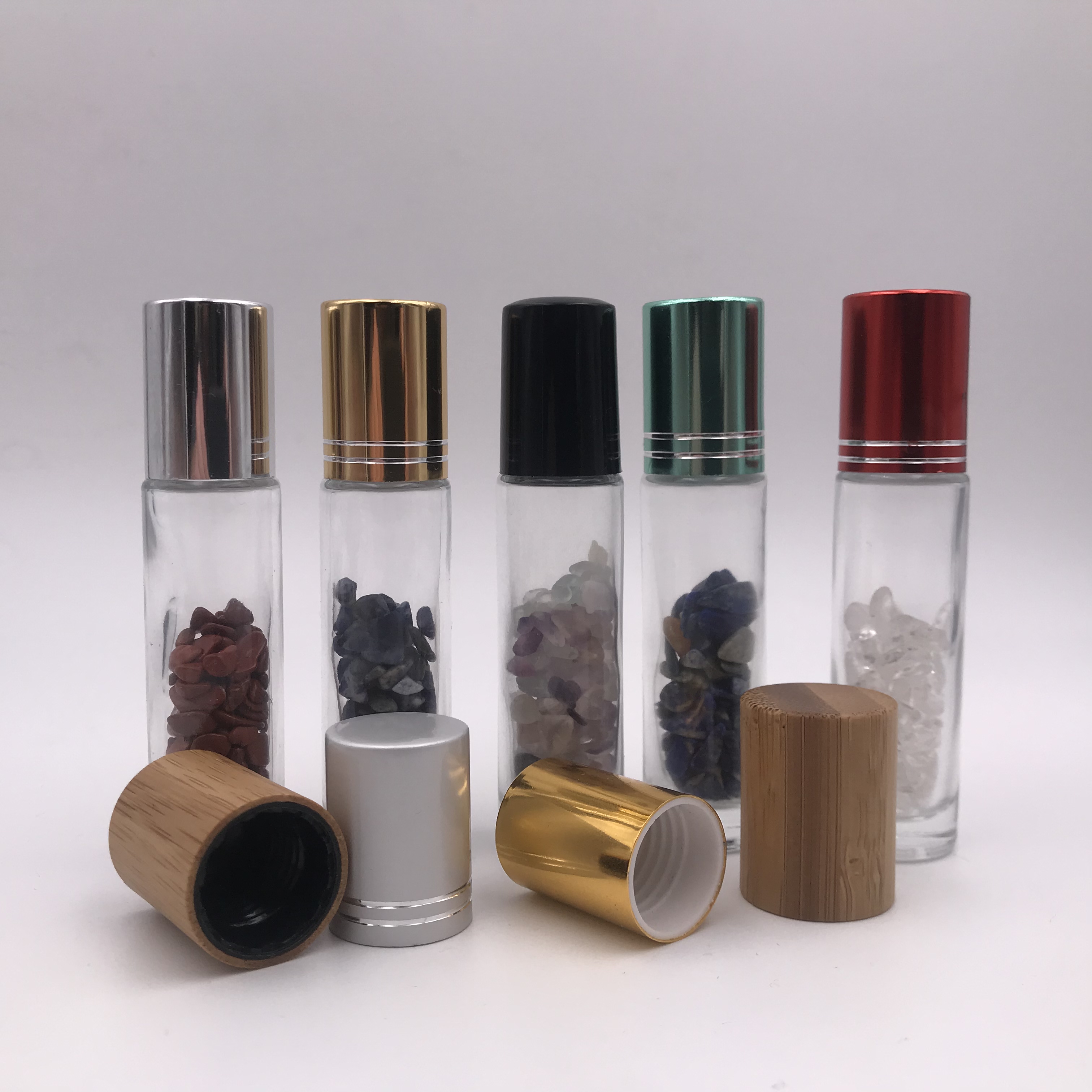 Best selling 10ml clear transparent glass essential oils gemstones roller ball bottle for perfume