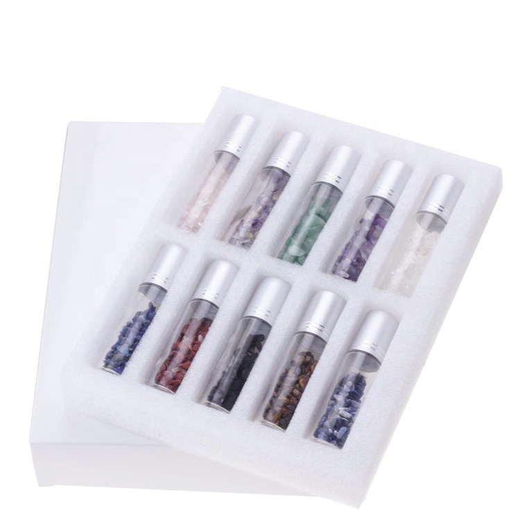 Best selling 10ml clear transparent glass essential oils gemstones roller ball bottle for perfume