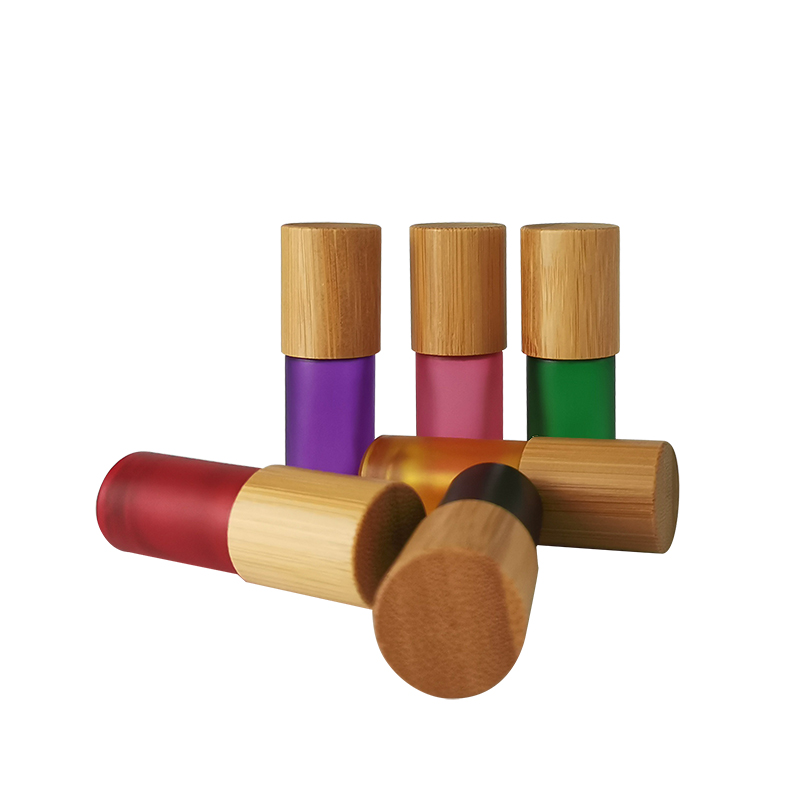 Best selling 5ml matte colored Rainbow colors glass essential oils roller ball bottle with bamboo cap