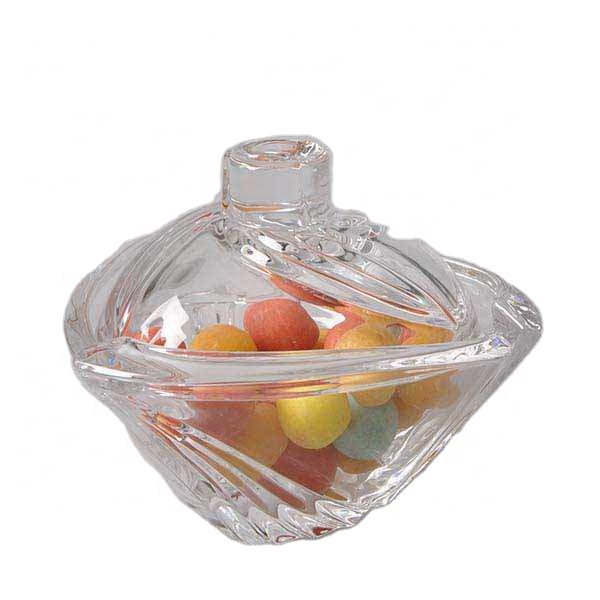 Best selling crystal glass sugar bowl / clear glass candy jars with glass lid