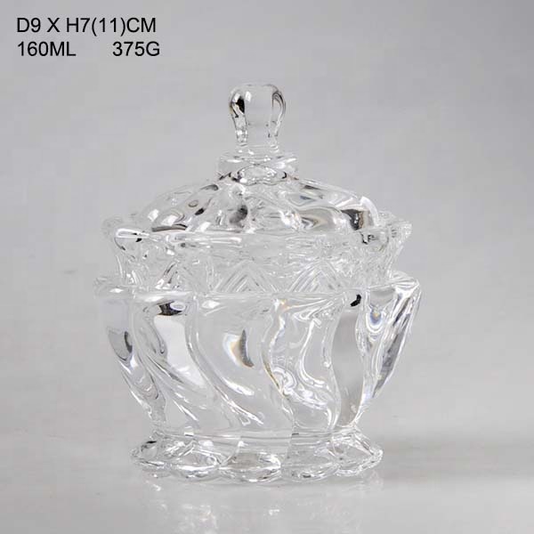 Best selling crystal glass sugar bowl / clear glass candy jars with glass lid
