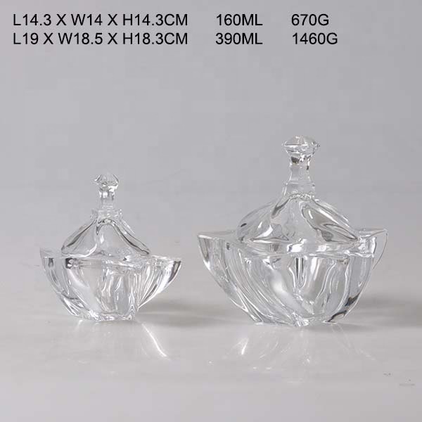 Best selling crystal glass sugar bowl / clear glass candy jars with glass lid