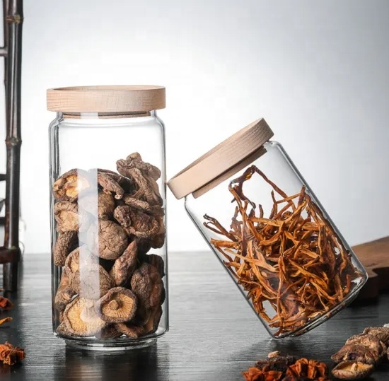 Best selling high borosilicate glass container honey jar clear glass food storage jar and bottle with airtight bamboo lid
