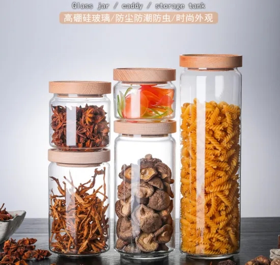Best selling high borosilicate glass container honey jar clear glass food storage jar and bottle with airtight bamboo lid