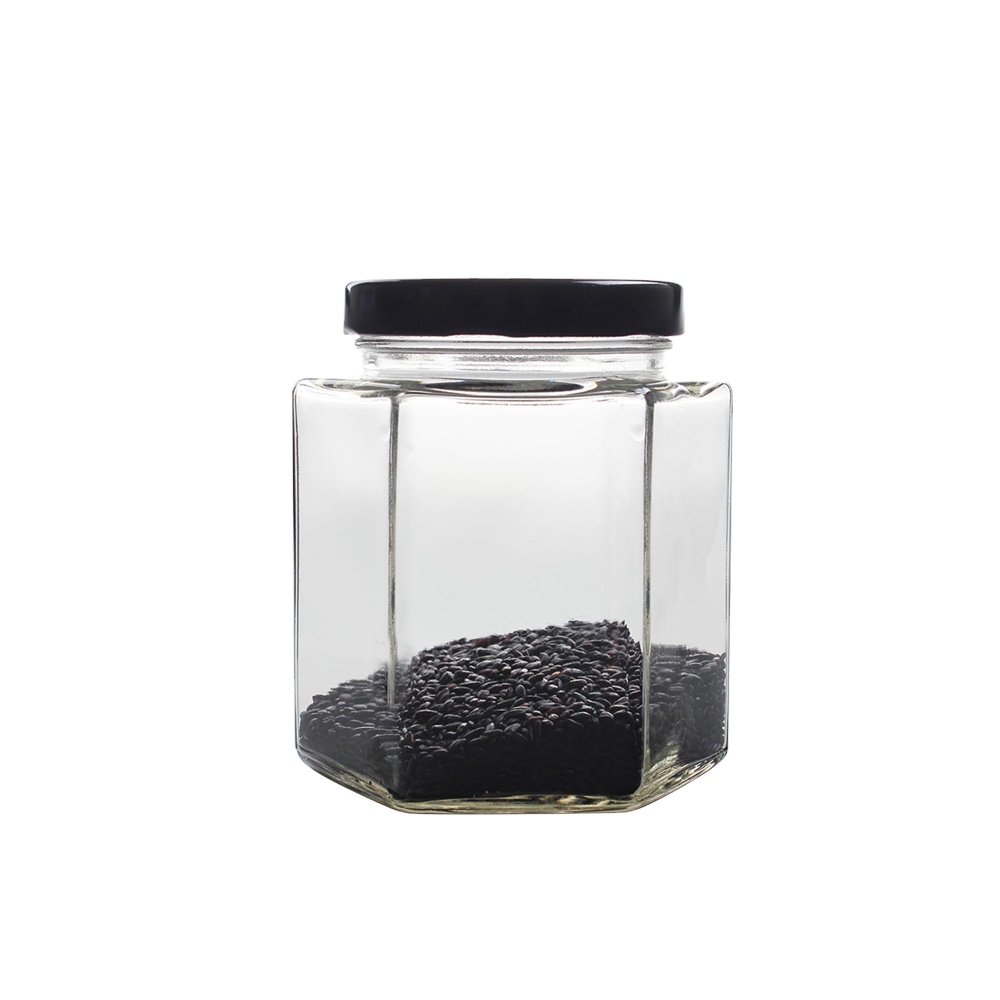 Best selling square Food storage glass jar dry fruit glass bottle with black tin lid