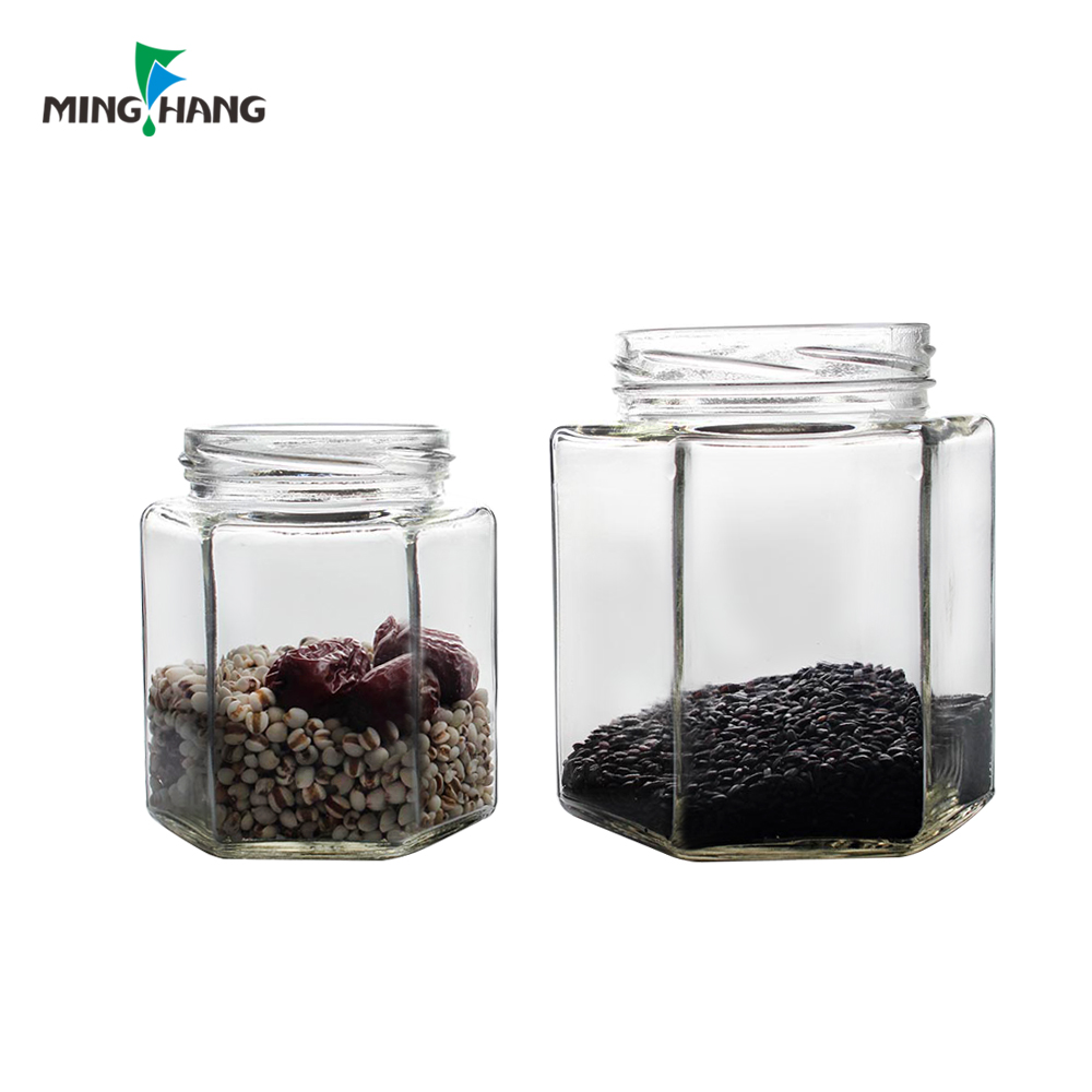 Best selling square Food storage glass jar dry fruit glass bottle with black tin lid
