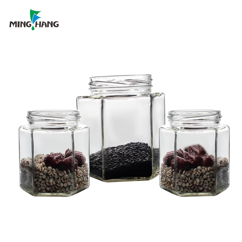 Best selling square Food storage glass jar dry fruit glass bottle with black tin lid