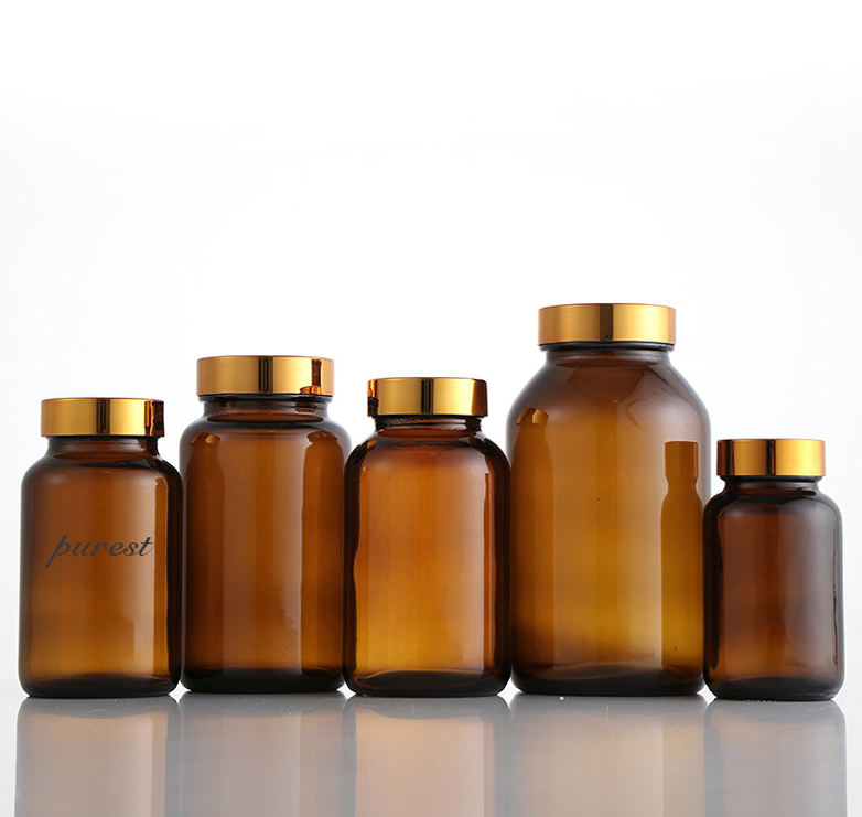 Best wide mouth customizable sample tablet glass bottle capsule container pill bottle