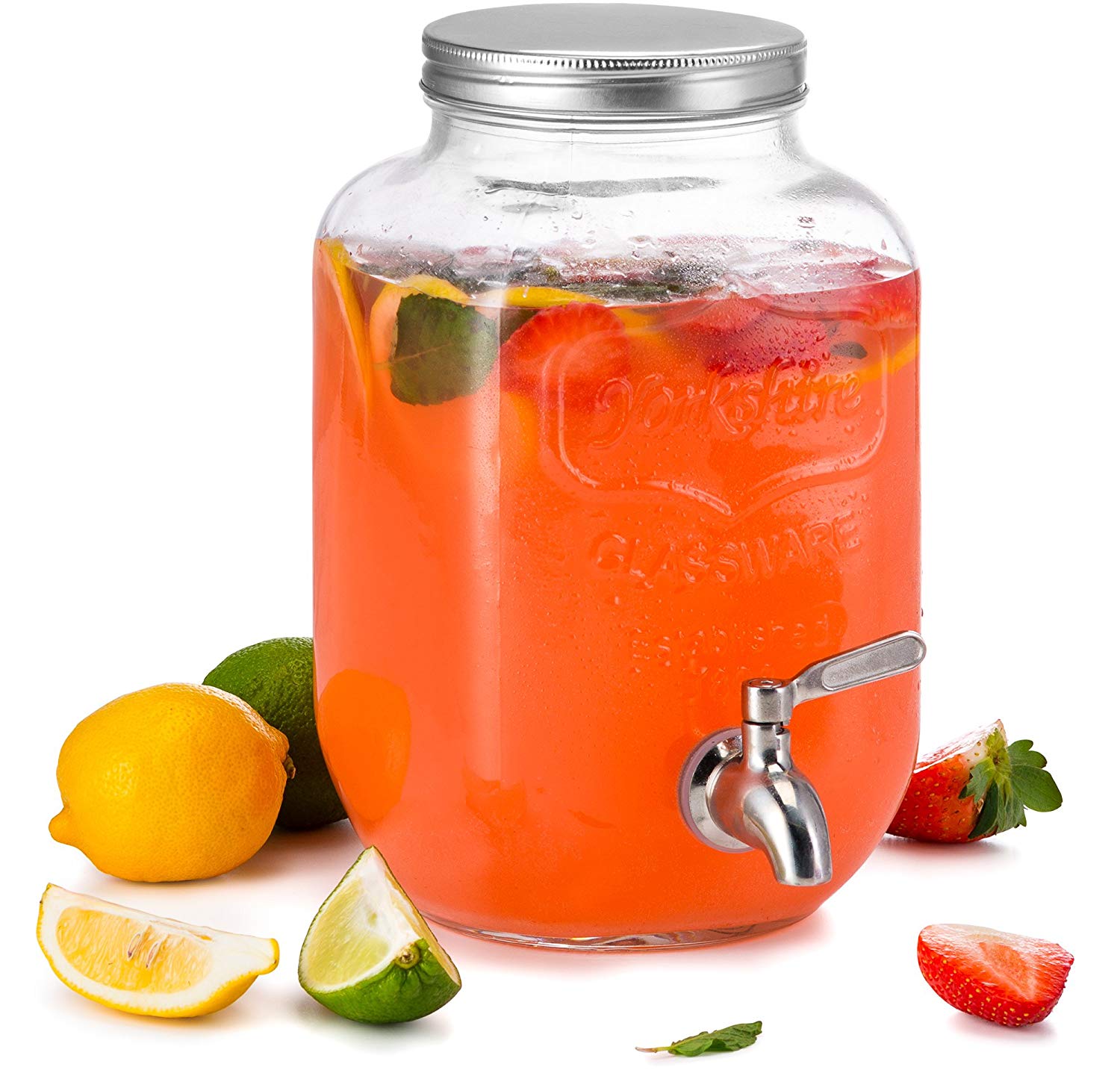Beverage Dispenser 2 Gallon Mason Jar with Ice Bucket Stand