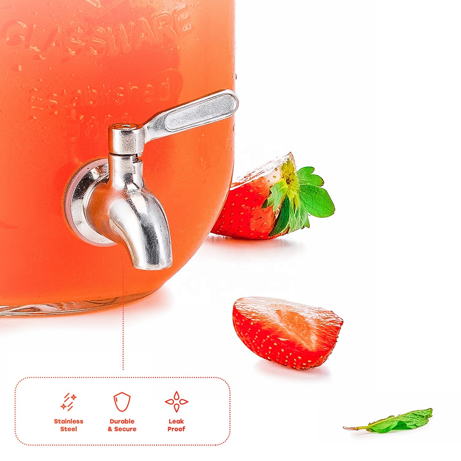 Beverage Dispenser 2 Gallon Mason Jar with Ice Bucket Stand