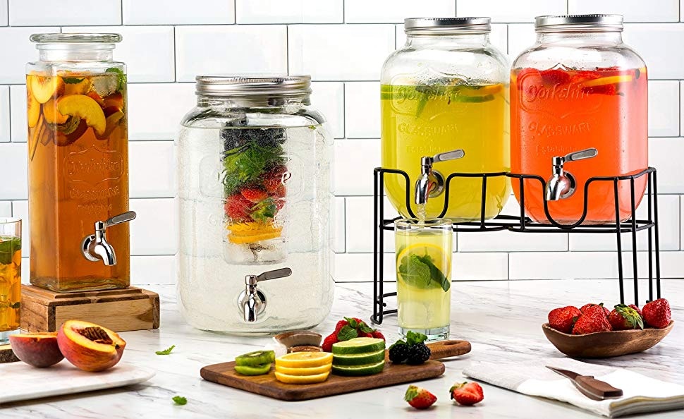 Beverage Dispenser 2 Gallon Mason Jar with Ice Bucket Stand
