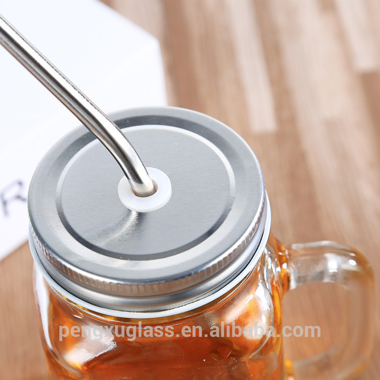 Beverage drink juice mason jar 16oz 450ml drinking glass mason jar with lids and stainless steel straw