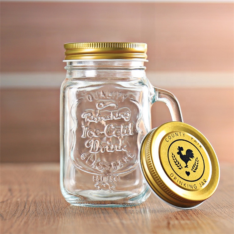 Beverage glass jars 16 oz with lids and straws clear rooster mason jar glass custom embossed