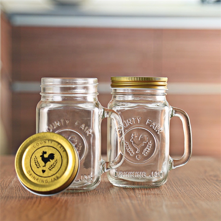 Beverage glass jars 16 oz with lids and straws clear rooster mason jar glass custom embossed