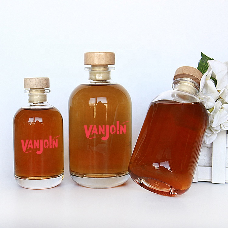 Beverage industry 250ml 500ml 8oz 16oz Juice Alcohol Glass Bottle With Wood Cork