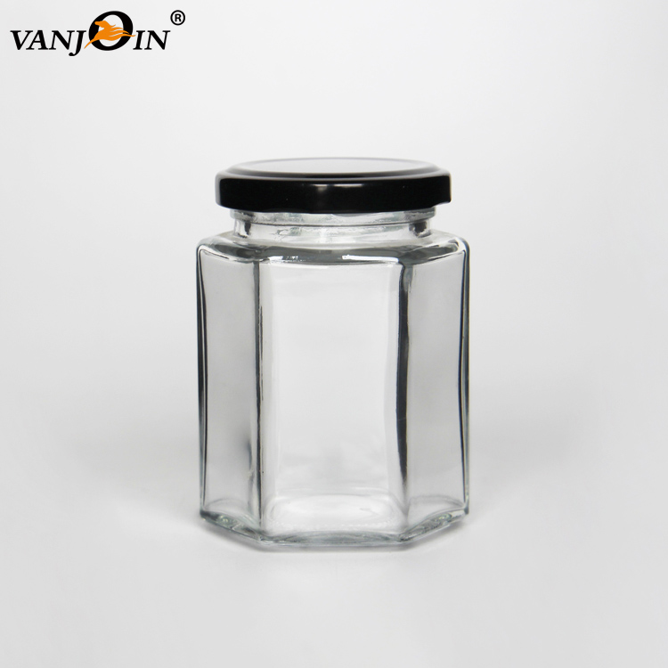 Big Container Customized 400ml Hexagon Glass Jar For Honey