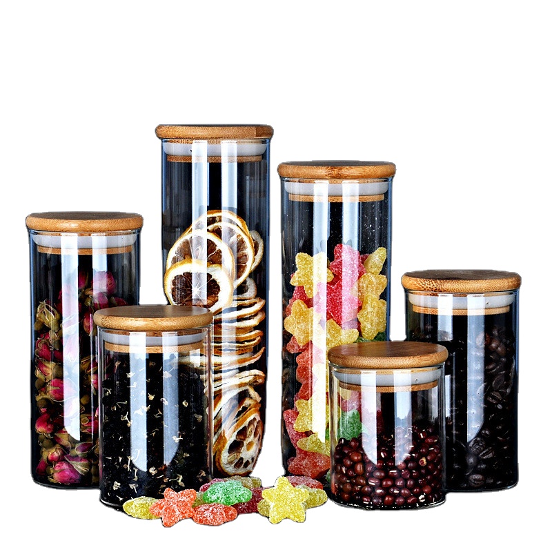 Big Empty Storage Jar High Quality Food Grade Storage Cookie Glass Jar With Bamboo Lid Storage Food Jars With Wood Lid Cork